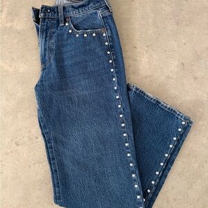 Abercrombie & Fitch Blue Straight Leg Jeans with Pearl Details
